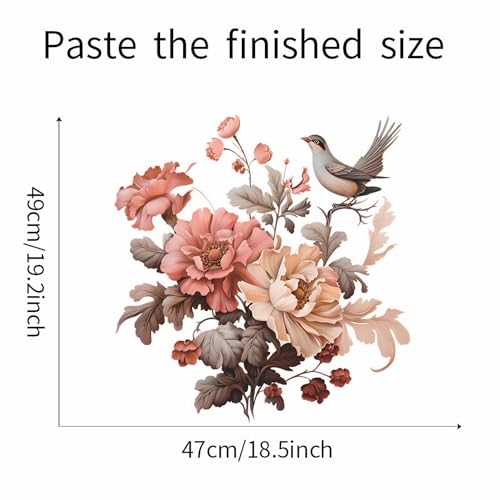 Peony Magpie Flower Wall Stickers, sacinora Chinese Style Floral Art Wall Decals Removable Vinyl Peel and Stick for Living Room Bedroom Nursery Decorations