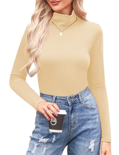 Women's Turtleneck Long Sleeve Thermal Shirt - Lightweight Apricot Medium