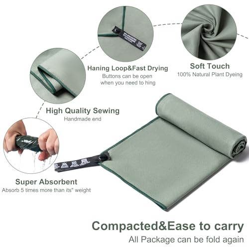 Microfiber Travel Sports Towel Set - Quick Dry, Ultra Compact, Grey - M: 24"x48" + 24"x12"