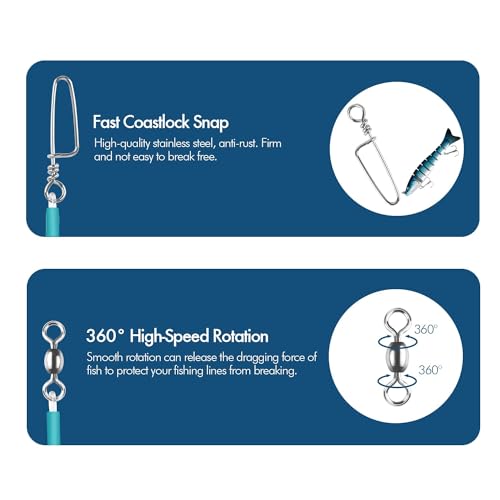 Fluorocarbon Fishing Leader Line with Swivels - Blue 10pcs, 12" 20lb