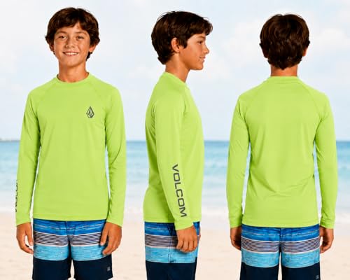 Volcom Boys Lime Long Sleeve Rash Guard Swim Shirt UPF 50+ Quick Dry - Size 14