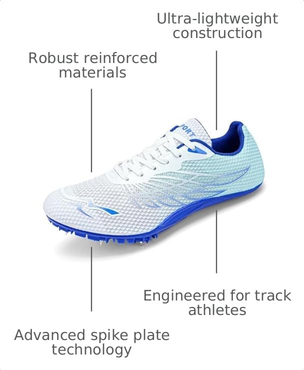 WESHIRUN Track and Field Shoes Men Women Kids 7.5 Women / 6 Men Blue Spikes