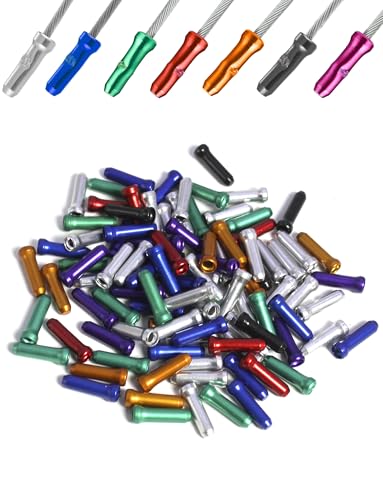 100PCS Multicolor Bike Cable End Caps - Alloy Crimp Tips for Bicycles