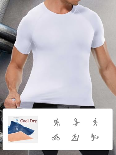 Men's Short Sleeve Compression Shirt - Cool Dry Workout Top - Small White