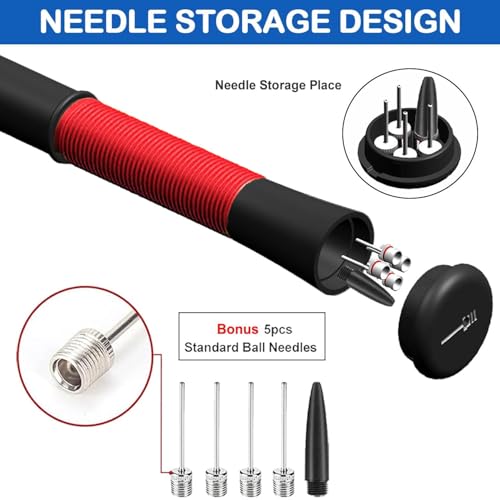 Ball Pump with Needle Storage & Extension Hose - Red