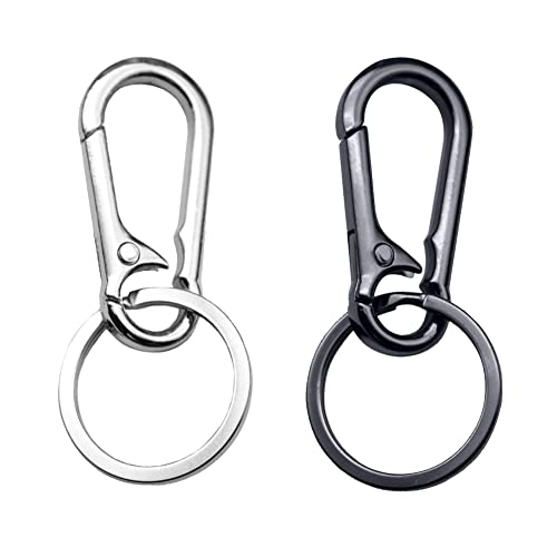 Metal Carabiner Clips Key Ring Organizer - 2 Pcs Medium Silver+Black Steel