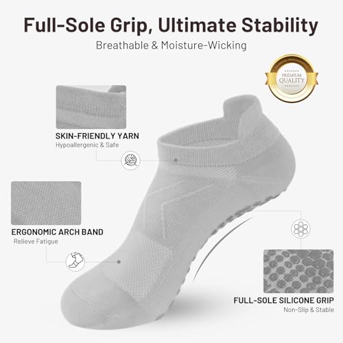 7 Pairs Non-Slip Yoga Socks for Women - Grippy Ankle Socks for Pilates