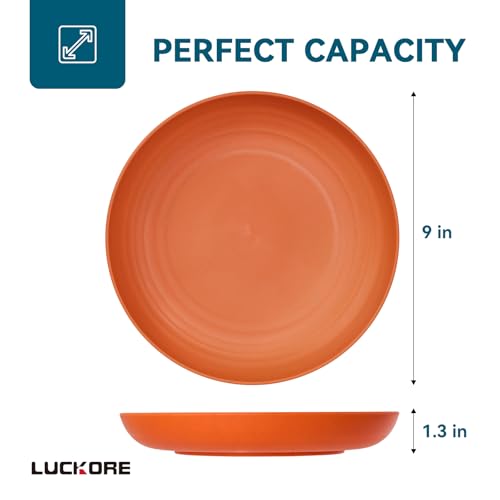 Luckore 9 Inch Wheat Straw Plates, Deep Dinner Plates Set of 12