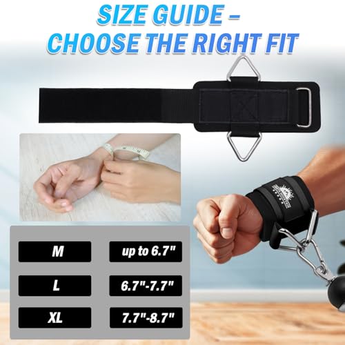 Padded Wrist Cuffs for Cable Machines - Adjustable Size L (6.7"-7.7") - Black