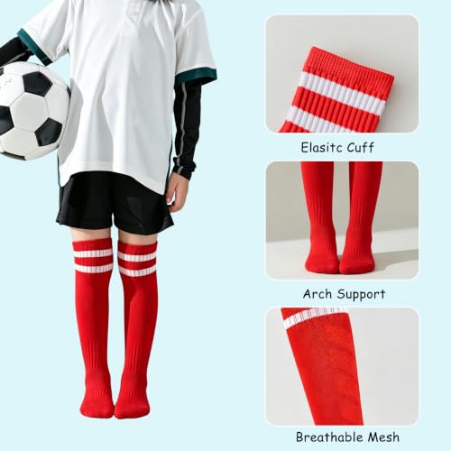 EPEIUS Kids Soccer Socks Cushioned Striped Knee High Boys Girls 4pk