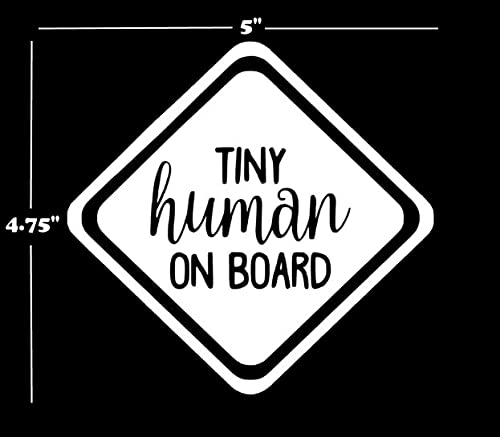 Tiny Human On Board Decal - White | Vinyl Car Sticker 5" x 4.75"
