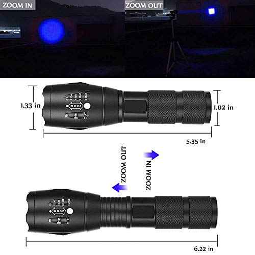 Blue Light Flashlight Single Mode Zoomable Waterproof Led Blue Light for Night Deer Hunting Fishing, 2 Pack