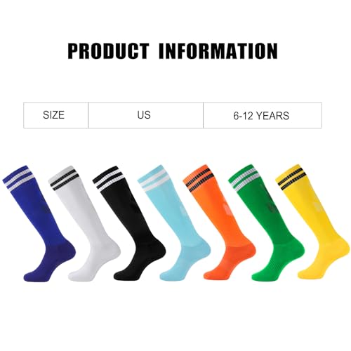 Kids Knee High Soccer Socks - Striped Tube Football Socks - Blue