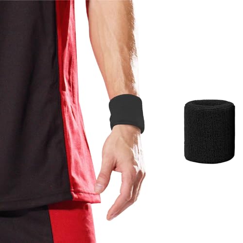 Athletic Sweat Wristbands for Sports - 3 Inch Elastic Bands - Black