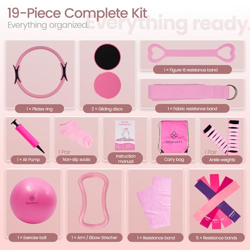 19-Piece Pilates Kit for Home Workouts - Full Body Exercise Set