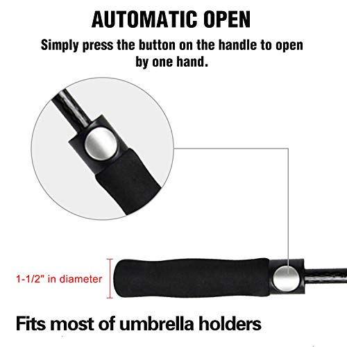 Windproof Golf Umbrella - 62 Inch Double Canopy - Black