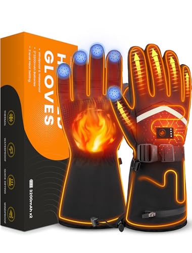 AMZYXH X-Large Rechargeable Heated Waterproof Gloves for Men & Women Winter Outdoor Activities