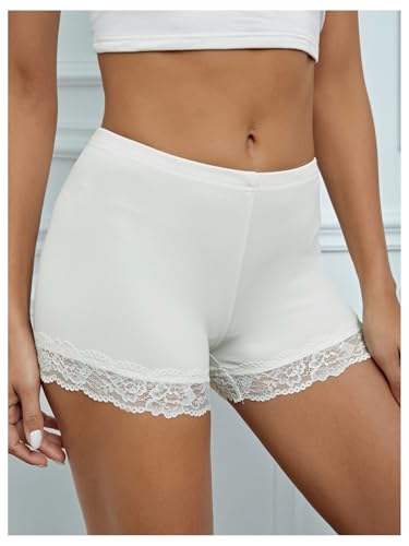 MakeMeChic Women's White Summer Lace Trim Shorts Under Dress Medium