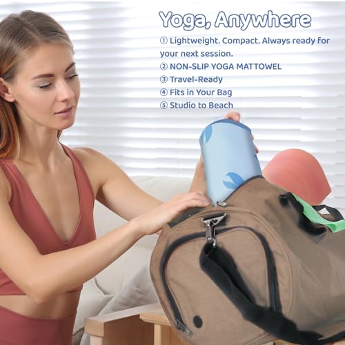 Breling Blue Bow Yoga Towel with Grip Dots Non Slip for Hot Yoga & Pilates