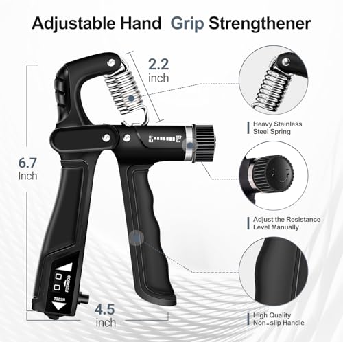 WATMAID Grip Strength Trainer Kit (5 Pack) — Adjustable 10-130 lb Hand Grippers & Finger Exercisers