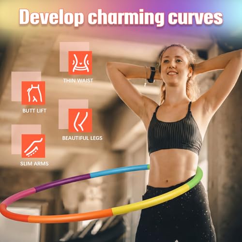 Weighted Fitness Hoop for Adults - 37 Inch Removable Adjustable - Rainbow