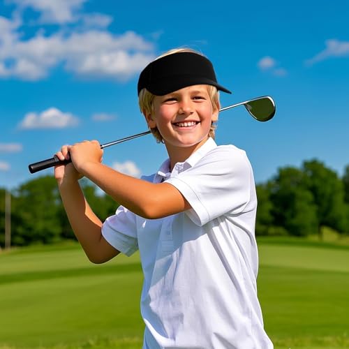 Kids Adjustable Cotton Sports Visor - Athletic Sun Hat for Tennis - Black