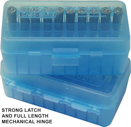50-Round Flip-Top Ammo Storage Box for .38/.357 Caliber - Clear Blue