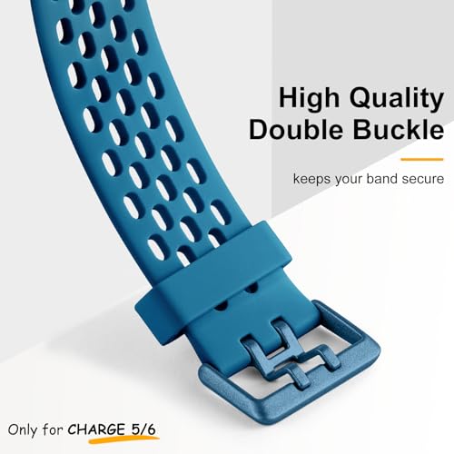Breathable Waterproof Sport Band for Fitbit Charge 5/6 - Black & Slate Blue & Dark Green