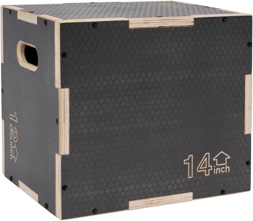 Plyometric Wooden Jump Box - 16" x 14" x 12" - Gray
