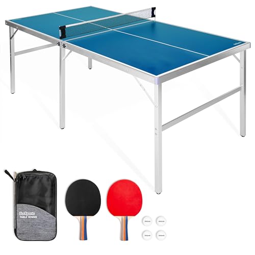 Mid-Size Table Tennis Set - Indoor/Outdoor with Net, 2 Paddles & 4 Balls - Blue