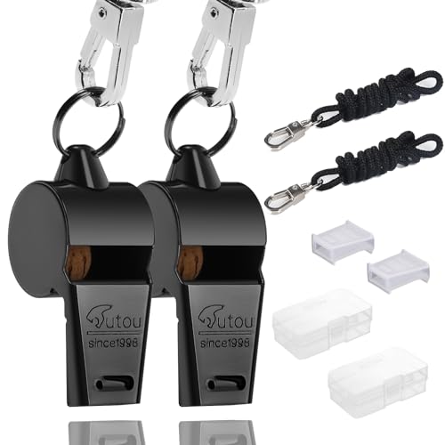 Stainless Steel Coach Whistle Set - 2 Pack with Lanyards