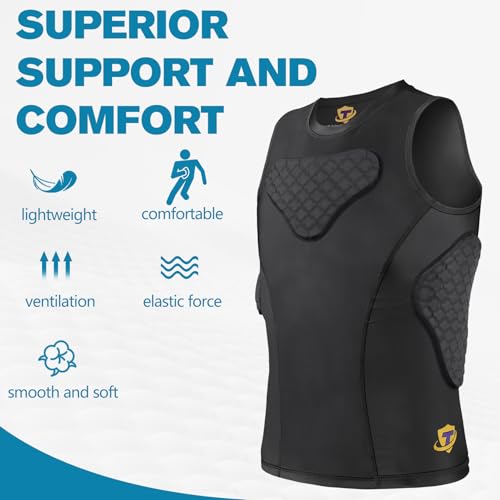 Youth Football Protective Vest Medium with 10mm Impact Pads, Breathable Compression Shirt for Kids