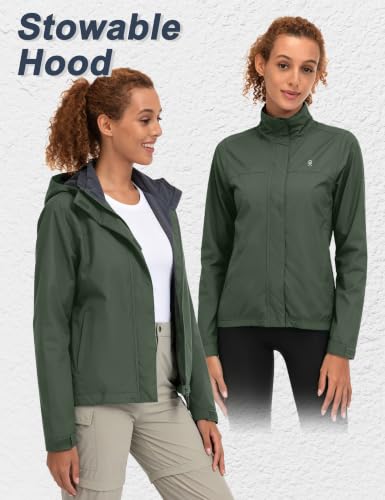 Little Donkey Andy Women's Waterproof Rain Jacket XL Olive for Hiking & Outdoor