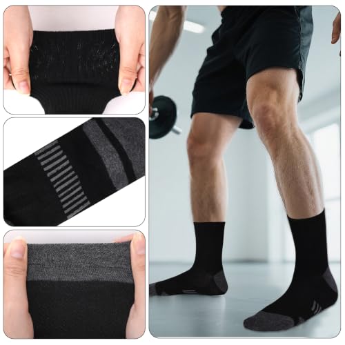Mens Athletic Crew Socks - Cushioned, Breathable, 12 Pairs - Black, One Size