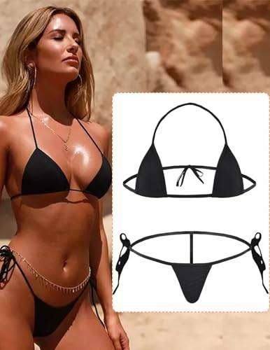 Women's Micro Bikini Set - Sexy Brazilian Triangle Swimsuit - Black One Size