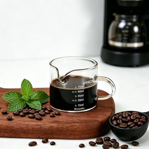 Espresso Glass Measuring Cups - 2 Pack, 75ml with Handle