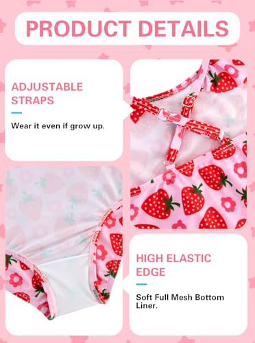 XiaoMoSha Girls Swimsuits 5-6 Years Ruffled Round Neck One-Piece Bathing Suit UPF 50+ Summer Hawaii Swimwear - Cutestrawberry