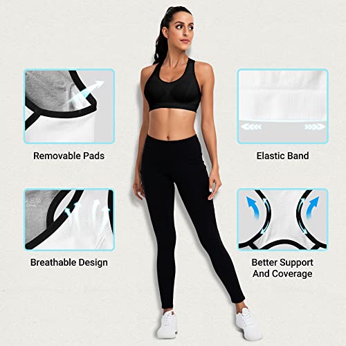 Racerback Sports Bra for Women - High Impact Workout Top with Removable Pads