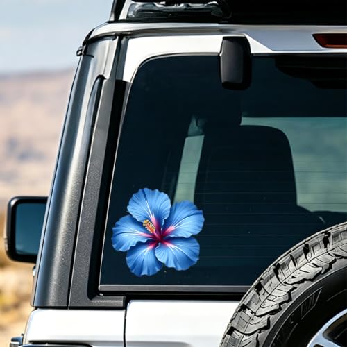 Blue Hibiscus Flower Car Decals - Waterproof Vinyl Stickers (Set of 2)
