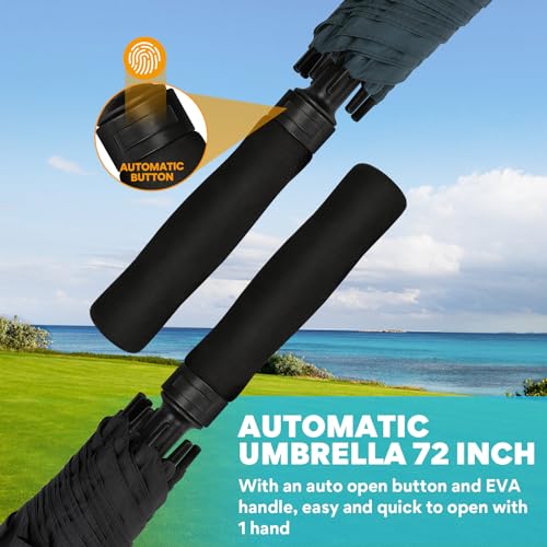 Large Windproof Golf Umbrella - 62 Inch Double Canopy - Black
