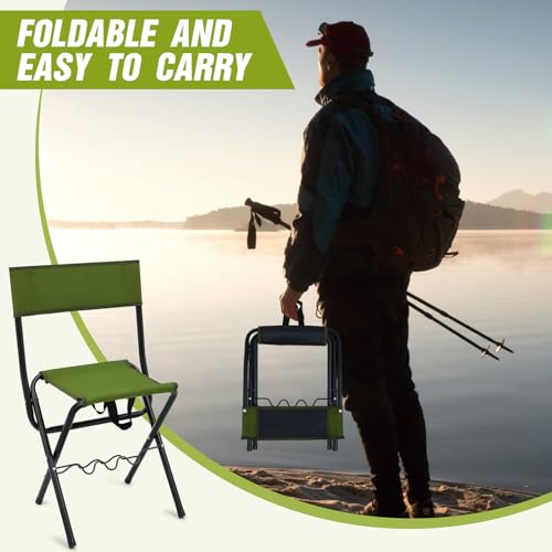 2 Pcs Folding Fishing Chair with Rod Holders, Green