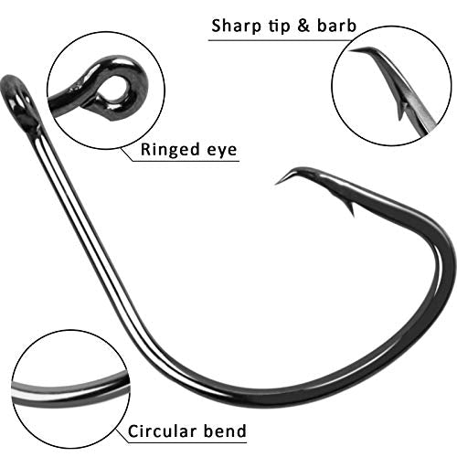 High Carbon Steel Circle Fishing Hooks - #6, 100pcs