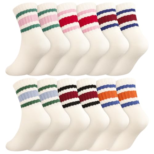 Kids Crew Socks - Cotton Comfort for 9-12 Years - Beige, 6 Pairs