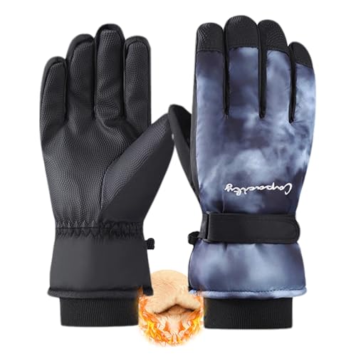 Water-Repellent Winter Ski Gloves for Men & Women - Black Tie-Dye