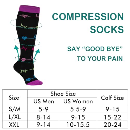 Compression Socks for Women & Men - 20-30mmHg Knee High - Large-X-Large Multicoloured