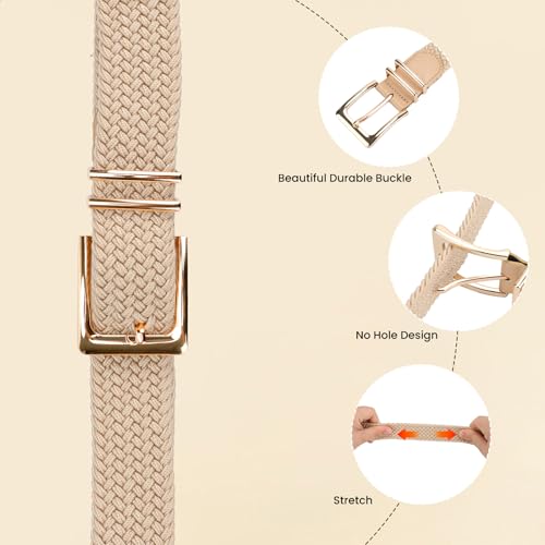 Casual Braided Woven Stretch Belt - A-Beige, Fit Waist 33-36 Inches