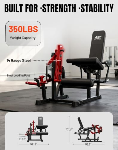 Leg Extension and Curl Machine - Adjustable Home Gym Equipment - Red