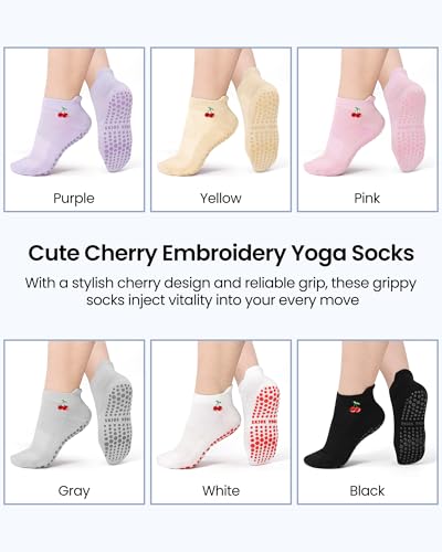 Grip Pilates Socks for Women - 6 Pairs Non-Slip Yoga Socks