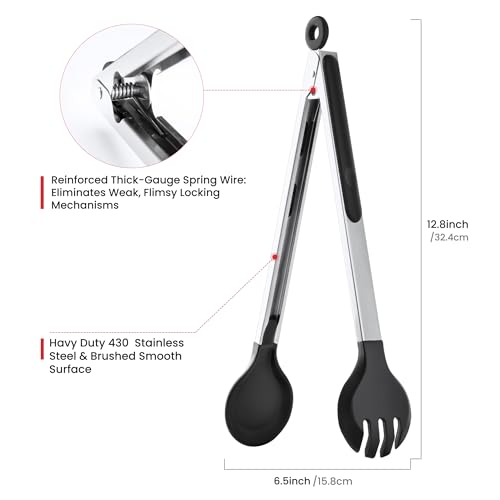12-Inch 2-in-1 Cooking Tongs with Measuring Spoon - Round Head