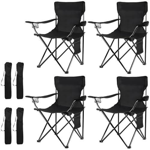 Damei Century Black Folding Camping Chair 4-Pack Portable Outdoor Seating